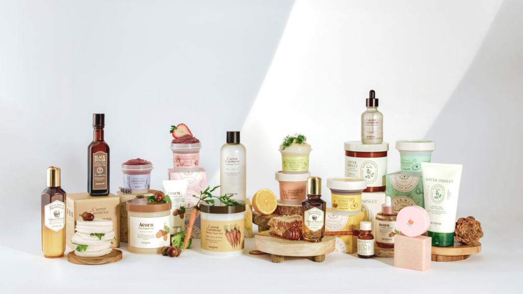 Discover the Magic of SKINFOOD: Healthy Ingredients for Radiant Skin with assorted skincare products.