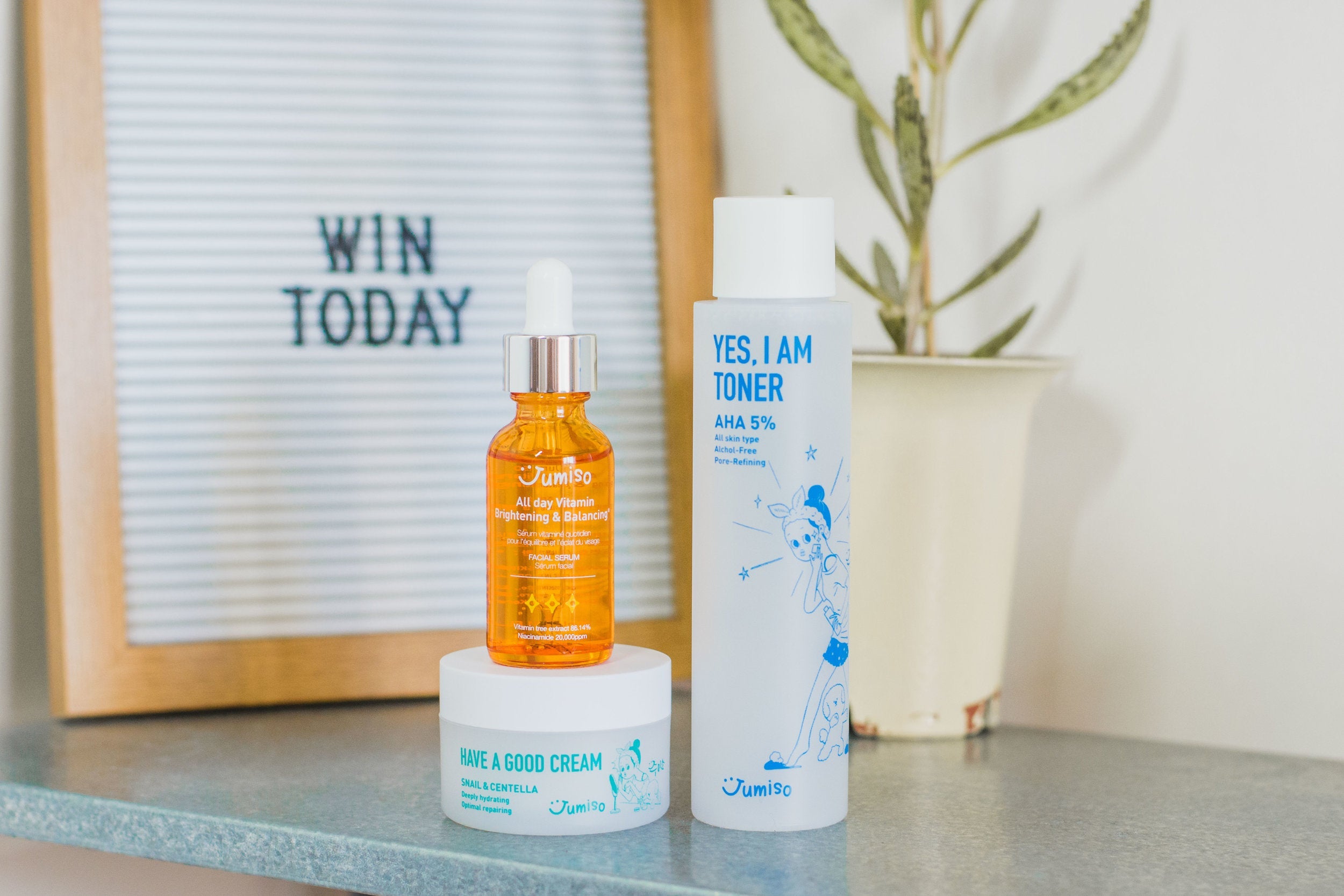 Unveiling the Marvels of Korean Skincare: Discovering JUMISO products displayed on a table.