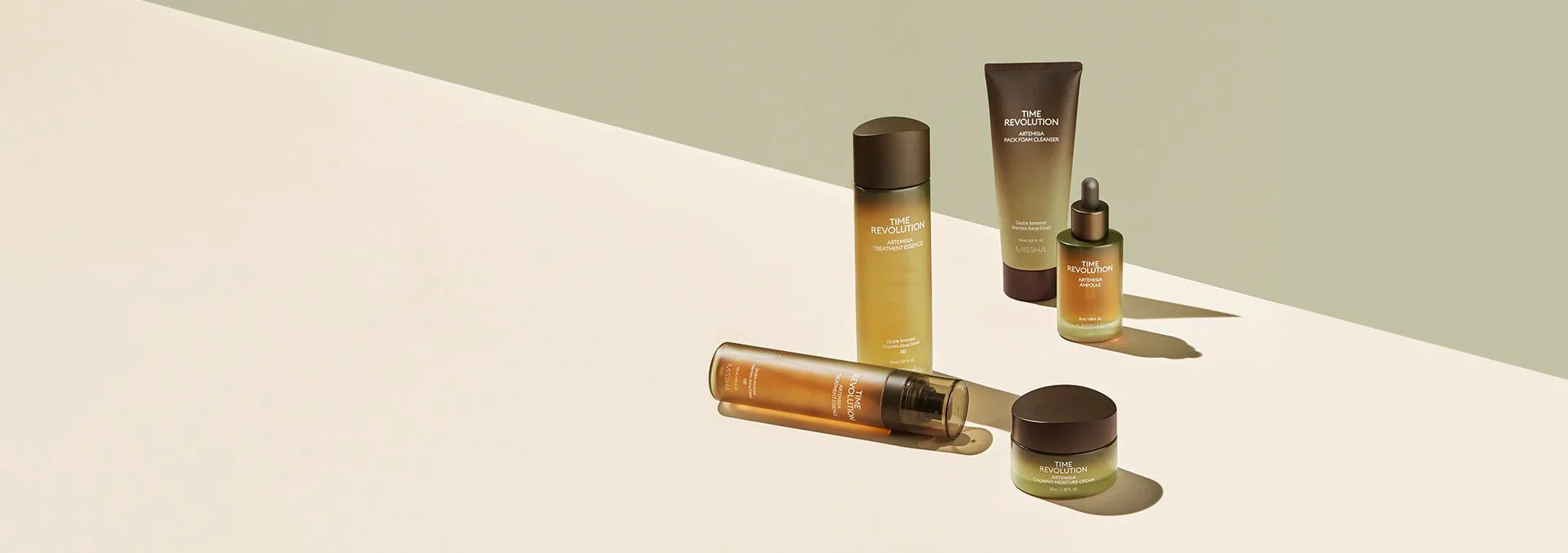 MISSHA skincare products on a neutral background, showcasing the brand's innovation and quality in "Unlocking Timeless Beauty: Exploring the Legacy of MISSHA in Korean Skincare."