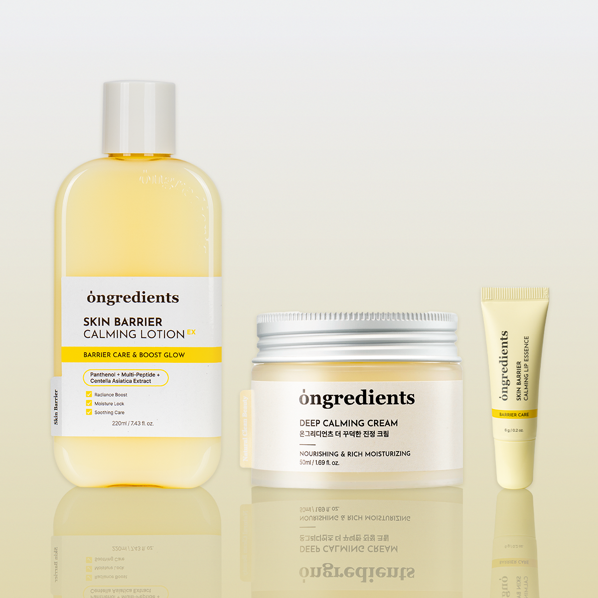 ONGREDIENTS Calming Lotion EX, Deep Calming Cream & Calming Lip Essence Trio Set - Korean skincare set