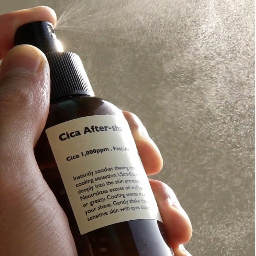 LAZY SOCIETY Cica Aftershave Toner Spray 120ml held by hand, Gentleman Korea men's Korean skincare aftershave toner spray for soothing skin