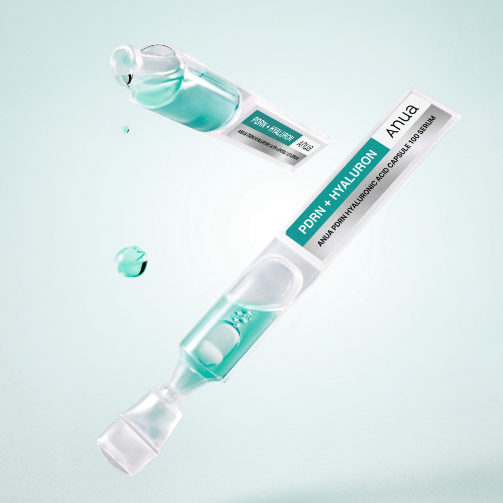 ANUA PDRN Hyaluronic Acid Capsule 100 Serum bottles on a light background