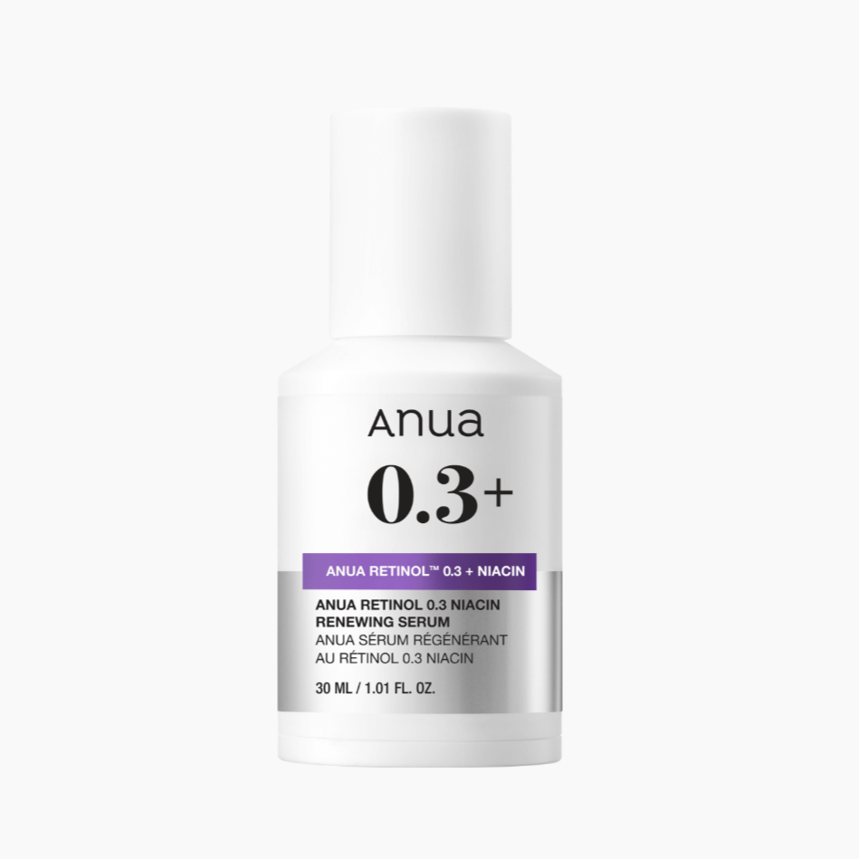 ANUA Retinol 0.3 Niacin Renewing Serum bottle, 30ml, skincare product.
