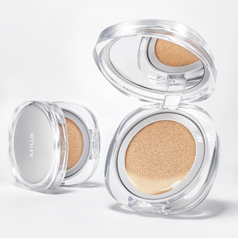 ANUA Cushion of the knot makeup compact with product visible in transparent case