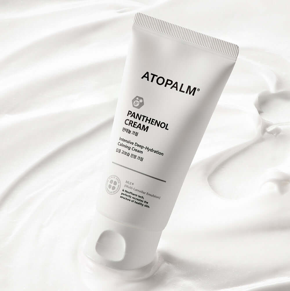 ATOPALM Panthenol Cream 80ml tube on white background showing packaging and branding.