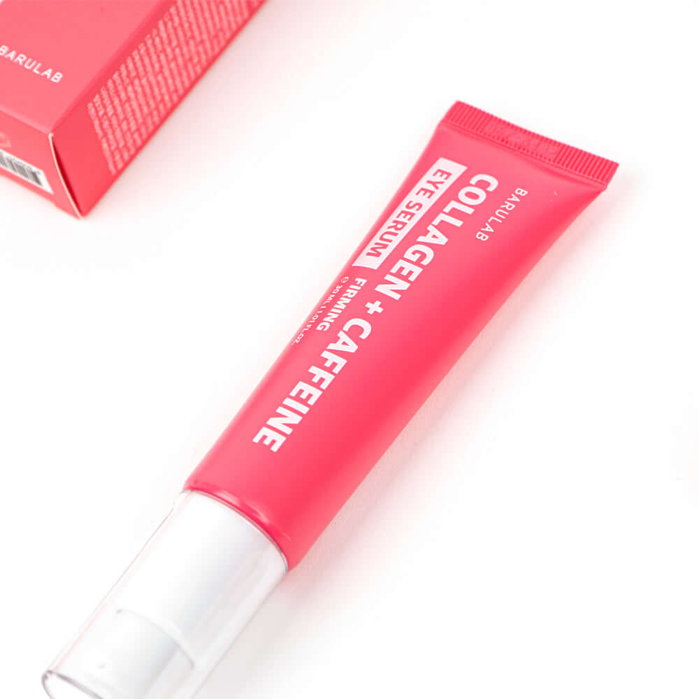 BARULAB Collagen Caffeine Elasticity Eye Serum 30ml in vibrant pink packaging, designed for enhanced skin elasticity and rejuvenation.