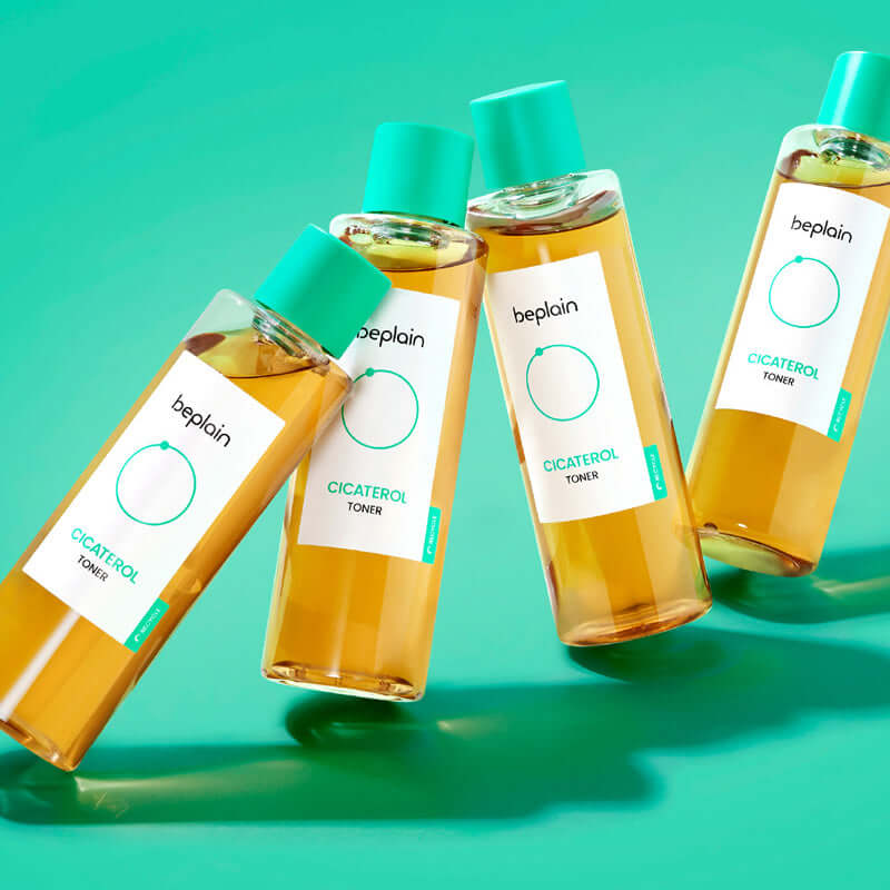 BEPLAIN Cicaterol Toner bottles in vibrant display