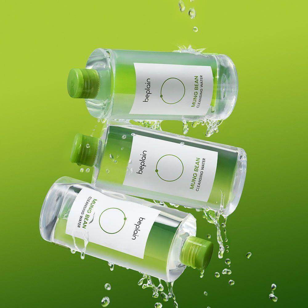 BEPLAIN Green Bean Cleansing Water bottles with refreshing green background