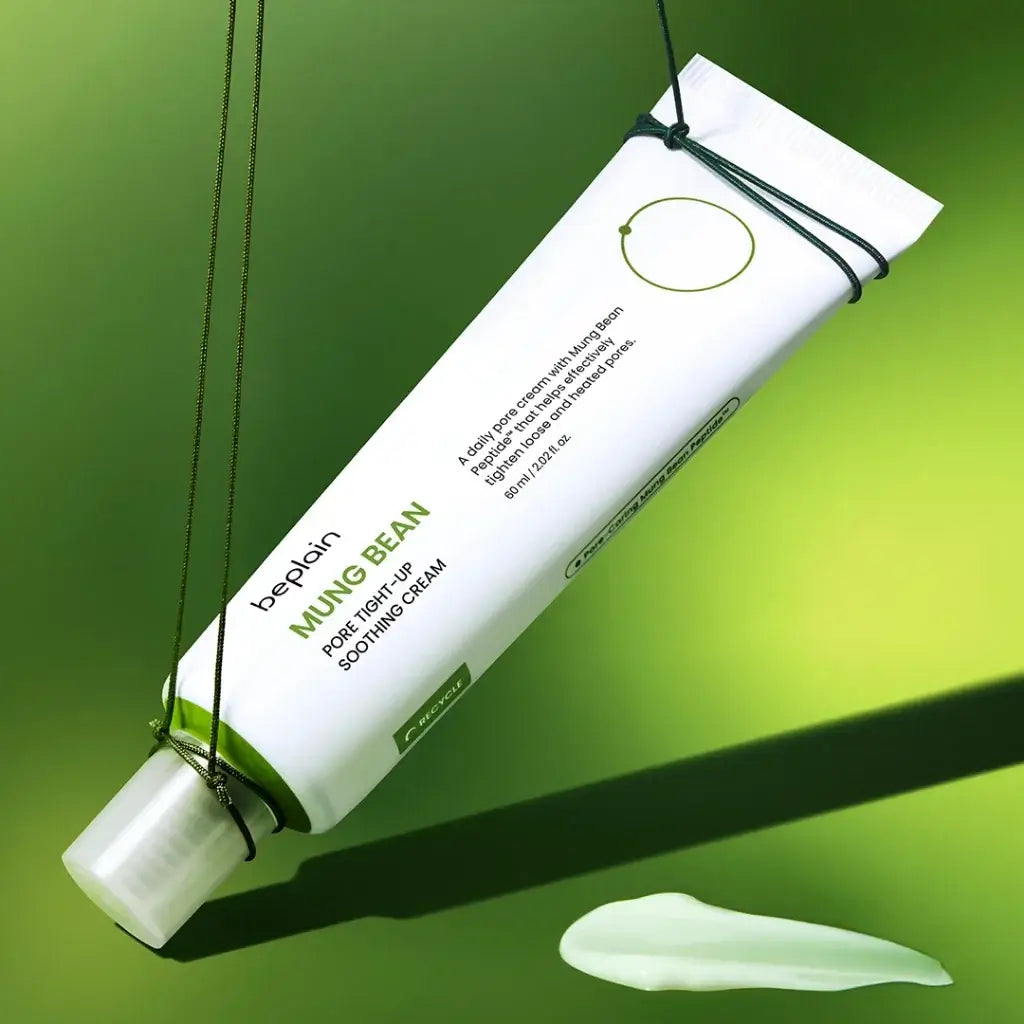 BEPLAIN Green Bean Pore Tightening Cream in a tube on a green background