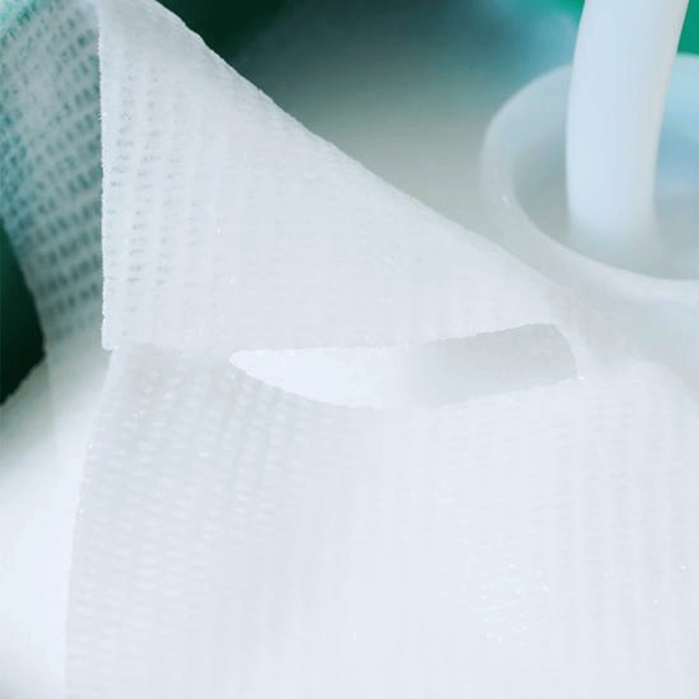 Close-up of BIO HEAL BOH Panthecell Repair Cica Gauze 80p 280ml with textured pads and visible liquid for skin treatment.