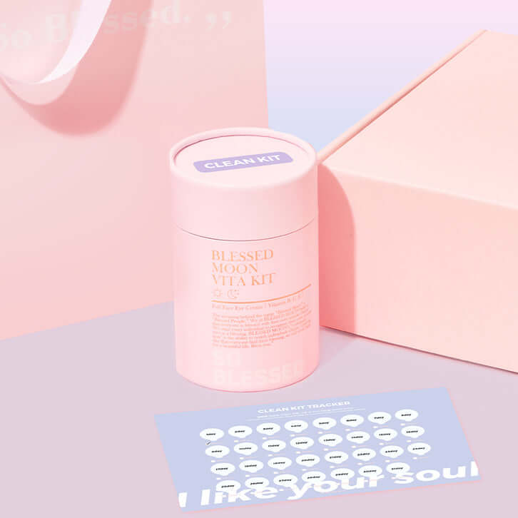 BLESSED MOON Clean Kit displayed with packaging and card, showcasing product elegance and design.