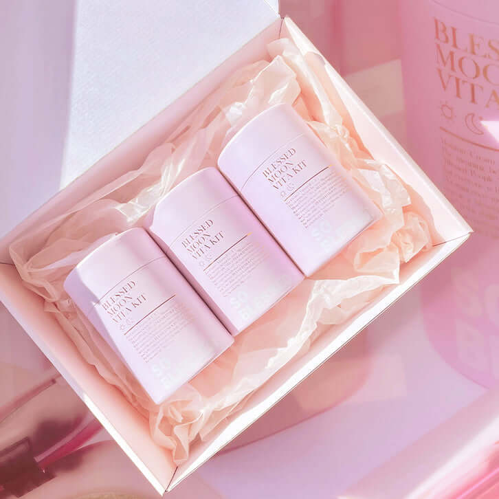 BLESSED MOON Clean Kit in box with three skincare bottles