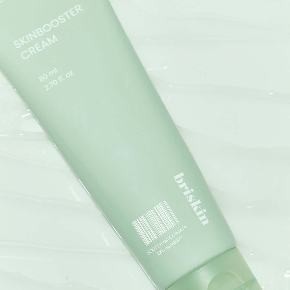 BRISKIN Houttuynia Cordata Exo-Bssrrier Skinbooster Cream 80ml tube on a textured surface