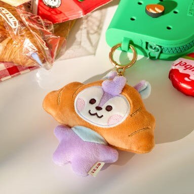 BT21 Bakery Plushy Keyring in a croissant design with colorful accents, perfect for bags and accessories.