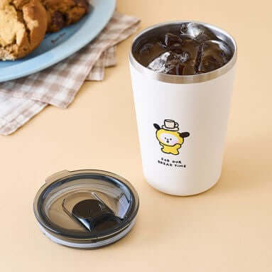BT21 Basic Tumblr Cup 473ml with cute character design, shown with lid removed and iced drink inside, perfect for daily use.