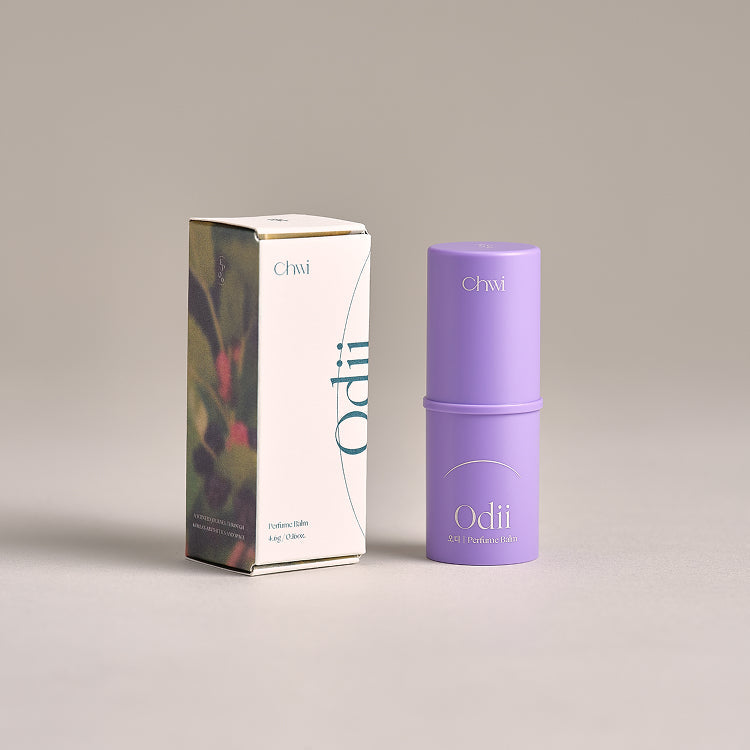 CHWI (CHI) Odii Parfume Balm 4.6g displayed with box, showcasing elegant packaging and design.