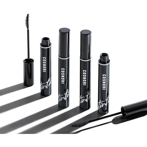 COSNORI Eyelash Tinting Serum Deep Black mascara tubes with applicators on a white background