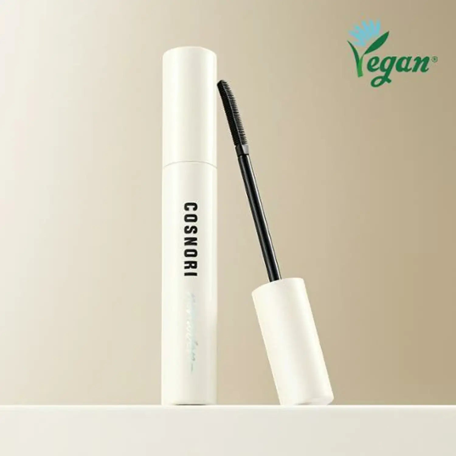 COSNORI Long Active Mascara Remover in white packaging with opened brush, vegan-friendly product.