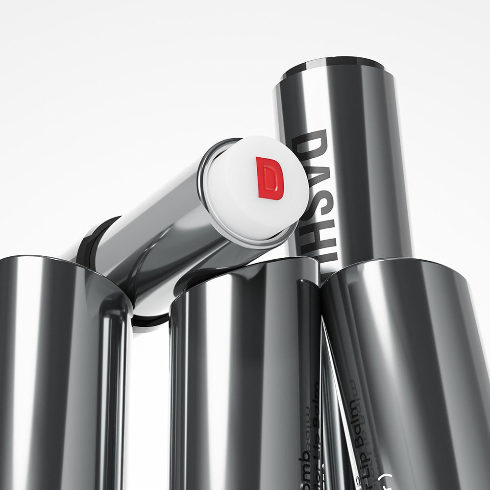 DASHU Men's Water Balm Snap Color Lip Balm silver metallic tube close-up, Gentleman Korea men’s Korean skincare product