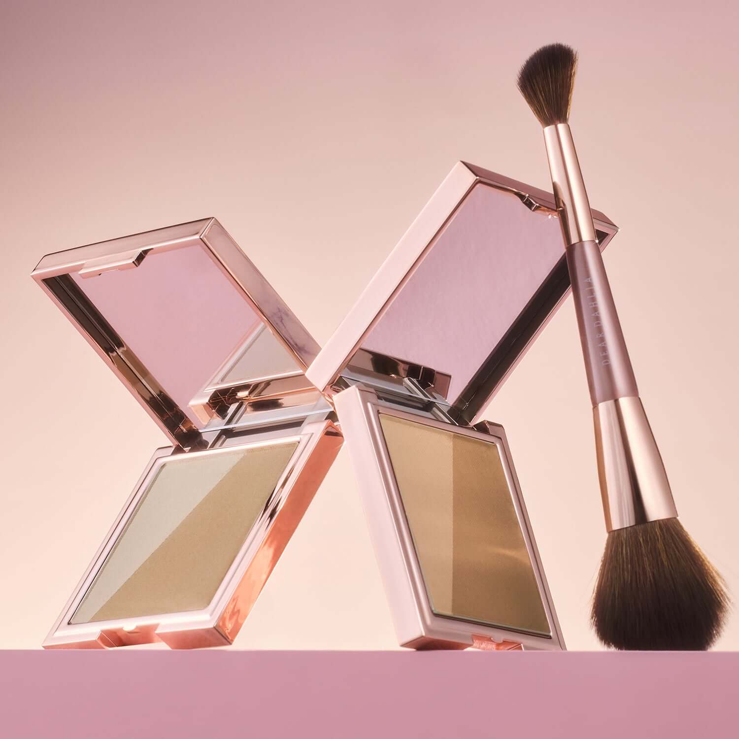 DEAR DAHLIA Skin Silhouette Contour Dou with compact and brush on pink background