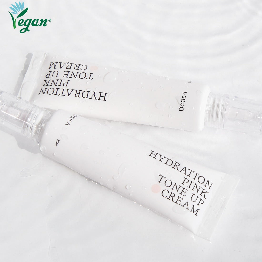 DEAR.A Hydration Pink Tone-Up Cream 30ml vegan skincare tubes with water drops