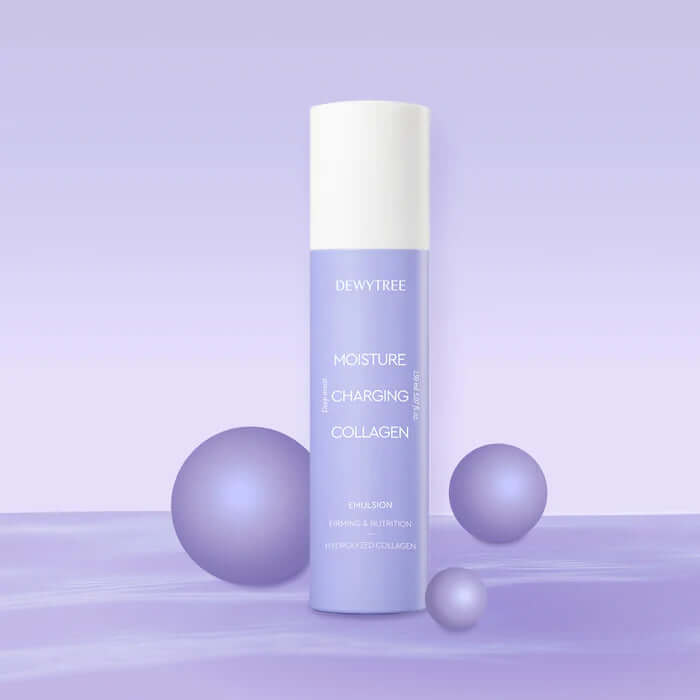 DEWYTREE Hydrating Collagen Emulsion 150ml bottle on a pastel backdrop