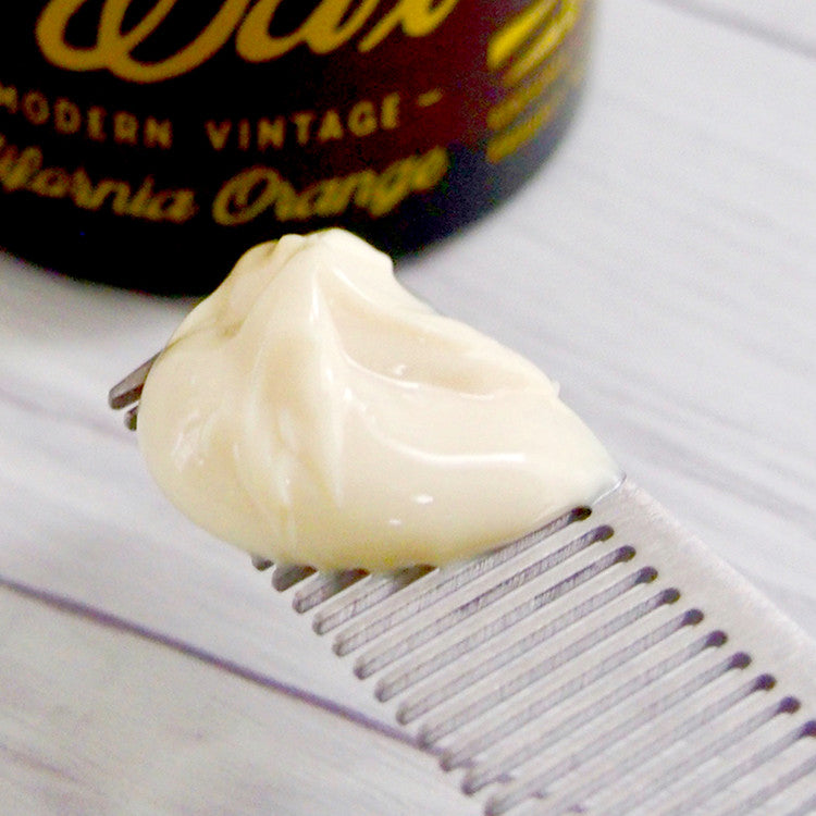 DOORS California Beach Orange Strong Wax 80g on comb close-up, creamy wax texture for men's styling by Gentleman Korea