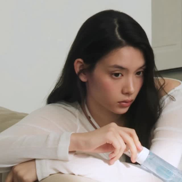 Woman holding DR.ALTHEA Aqua Marine Jelly Mist in a relaxed setting