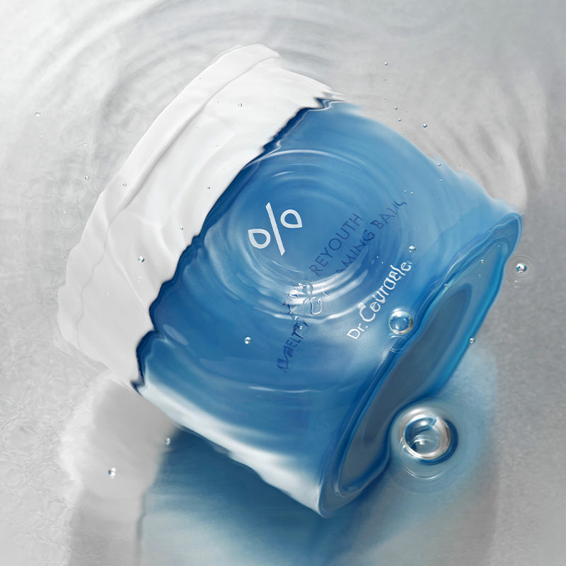 DR.CEURACLE Hyal Reuse Melting Foaming Balm 100ml displayed in water, highlighting product texture and design.