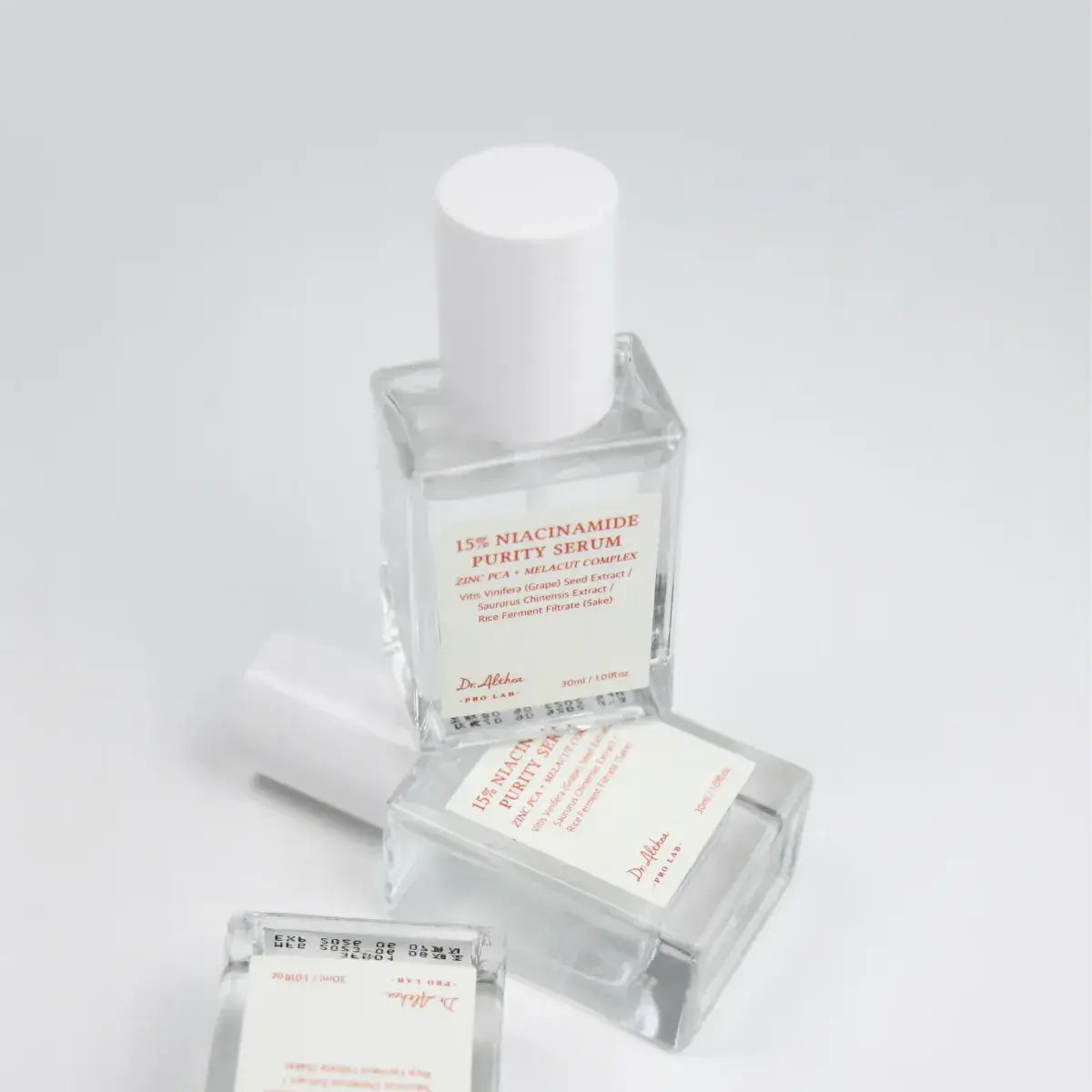 DR.ALTHEA 15% Niacinamide Purity Serum 30ml bottles displayed on a white surface.