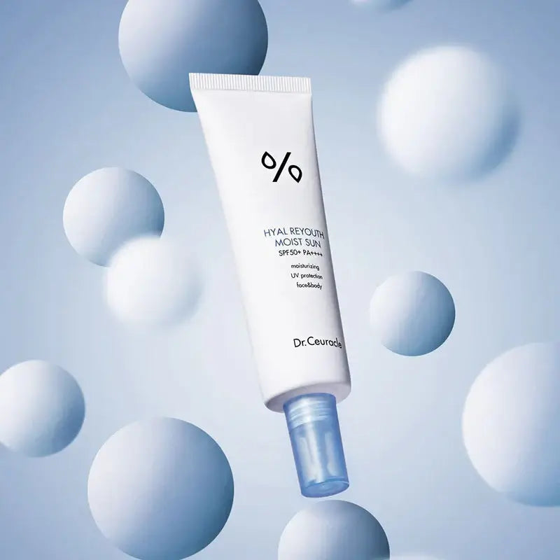 DR.CEURACLE Hyal Reyutsu Moist Sun SPF50+,PA++++ sunblock with floating spheres background