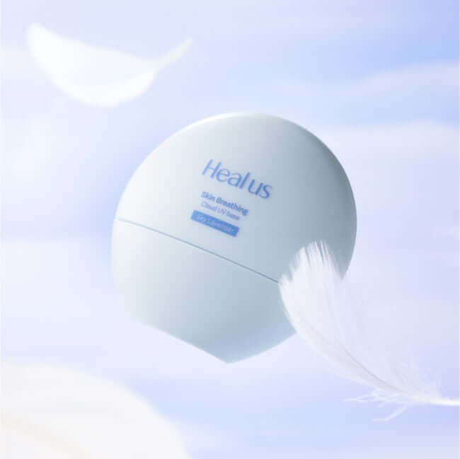 "DR.G Breath Cloud UV Base SPF50 PA++++" product with feather-light texture on blue background