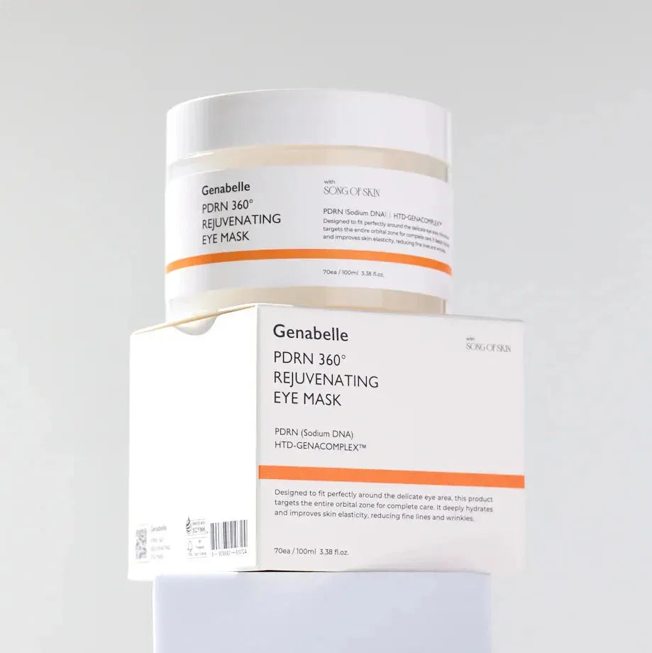 GENABELLE PDRN 360 Rejuvenating Eye mask 70ea packaging in a clean, elegant design against a neutral background.