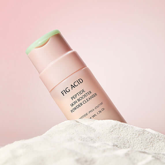 GOODAL Fig Acid Peptide Skin Booster Powder Cleanser in sand with pink background