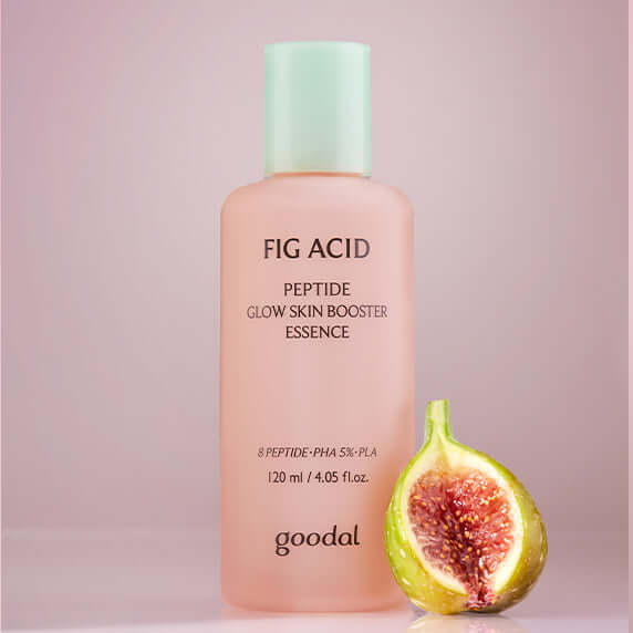GOODAL Fig Acid Peptide Skin Booster Shot Essence 120ml with fig on pink background