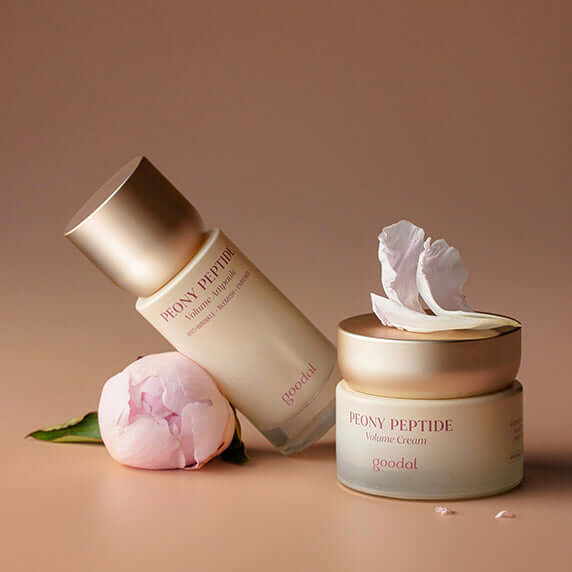 GOODAL Peony Peptide Ampoule 50ml + Cream 60ml (Set) with floral accents on a neutral background