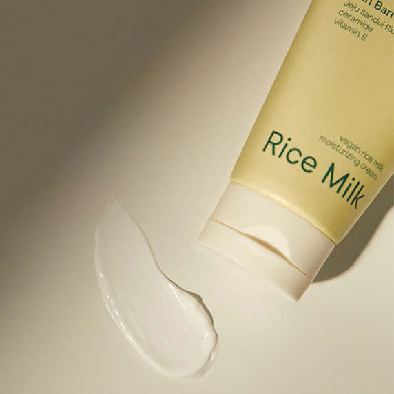 GOODAL Vegan Rice Milk Moisturizing Cream 70ml tube with cream texture on a surface, highlighting moisturizing properties.