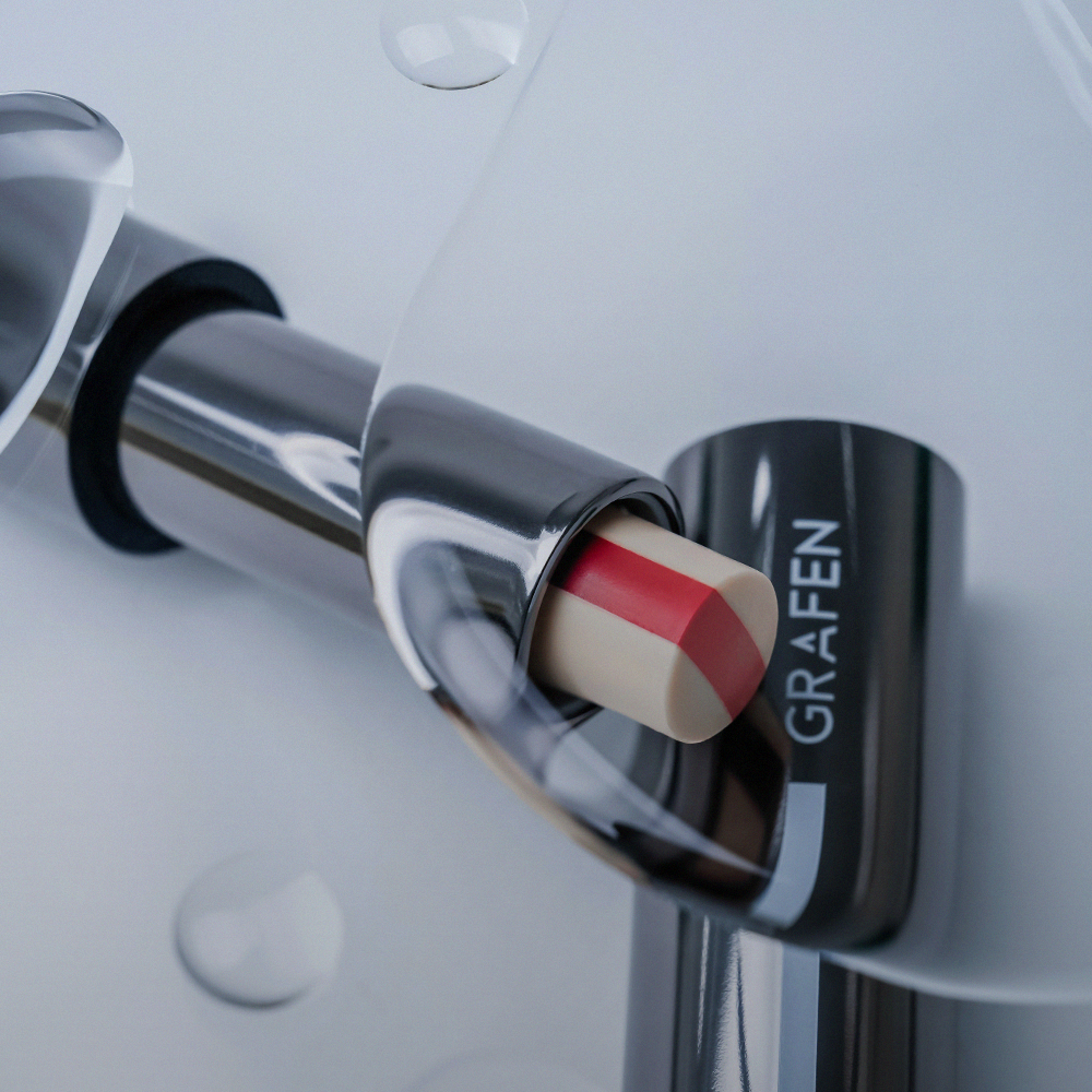 GRAFEN Triple Lip 3.9g red-beige dual-tone lip balm in sleek black tube by Gentleman Korea for men’s skincare