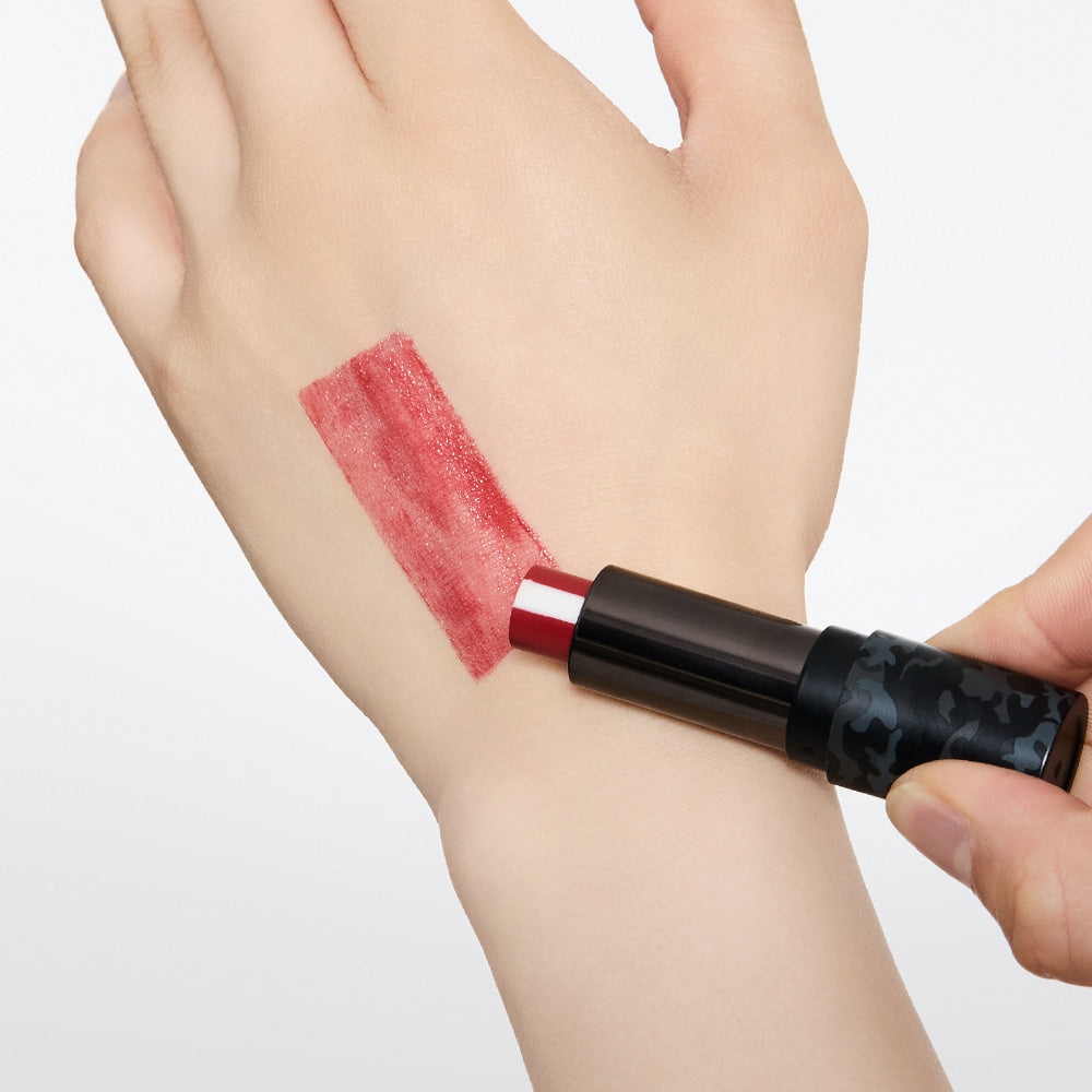 GRAFEN Triple Lip 4.3g swatch on hand with red lipstick tube, Korean men’s skincare by Gentleman Korea