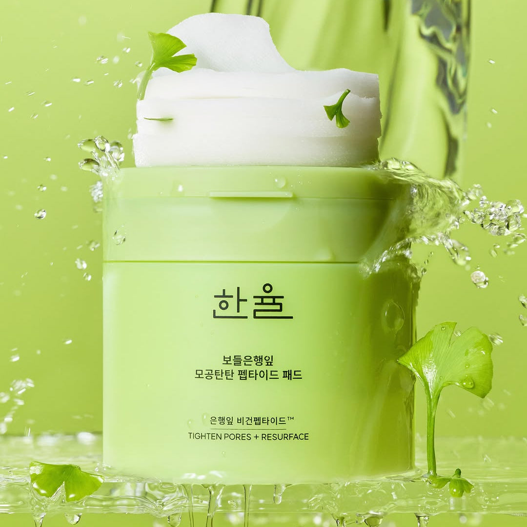 HANYUL Bodeunhaengip Pore Elasticity Peptide Pads 60 Sheets 100ml in green packaging with water splash and leaf accents