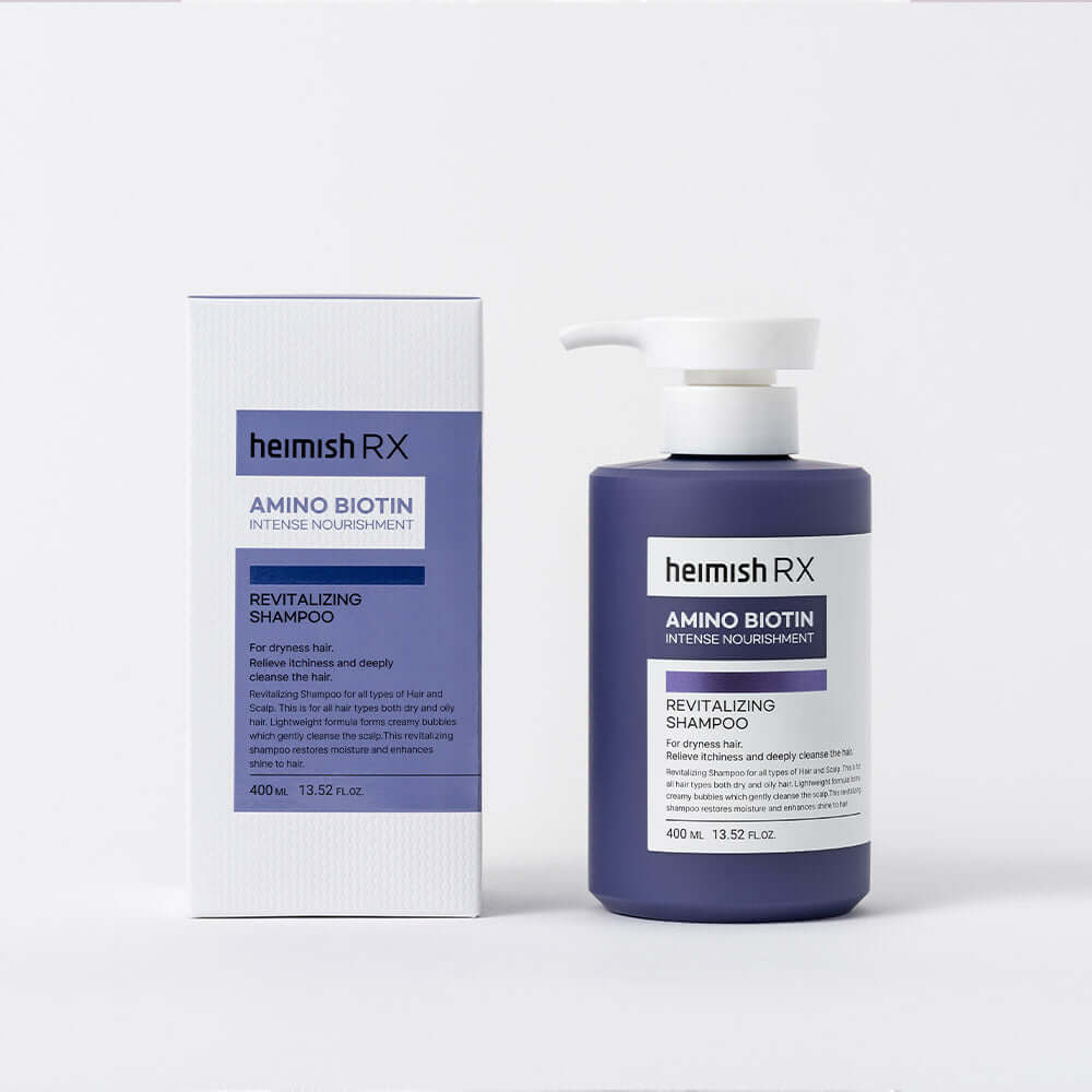 HEIMISH RX Amino Biotin Revitalizing Shampoo 400ml bottle and packaging on white background