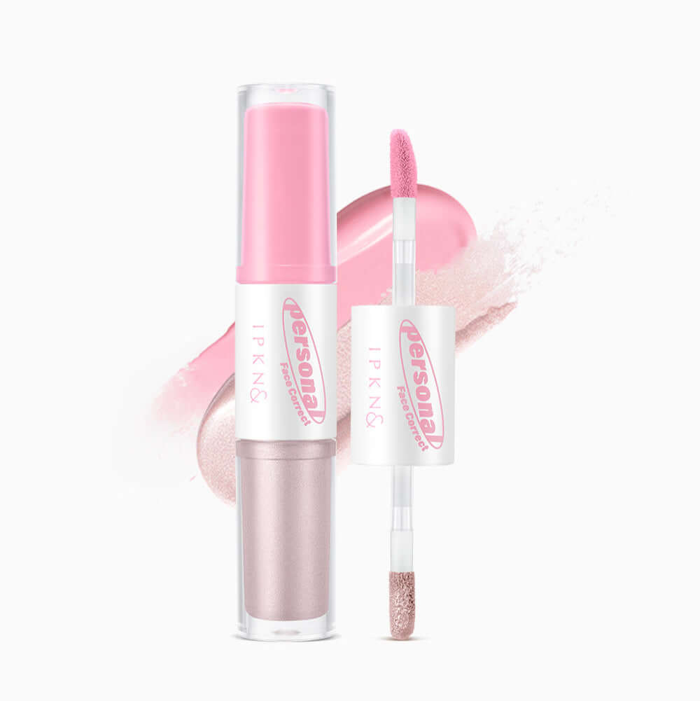 IPKN Personal Tone Cheek Lighter Duo (Cool Lighter) in pink and champagne shades against a white background.