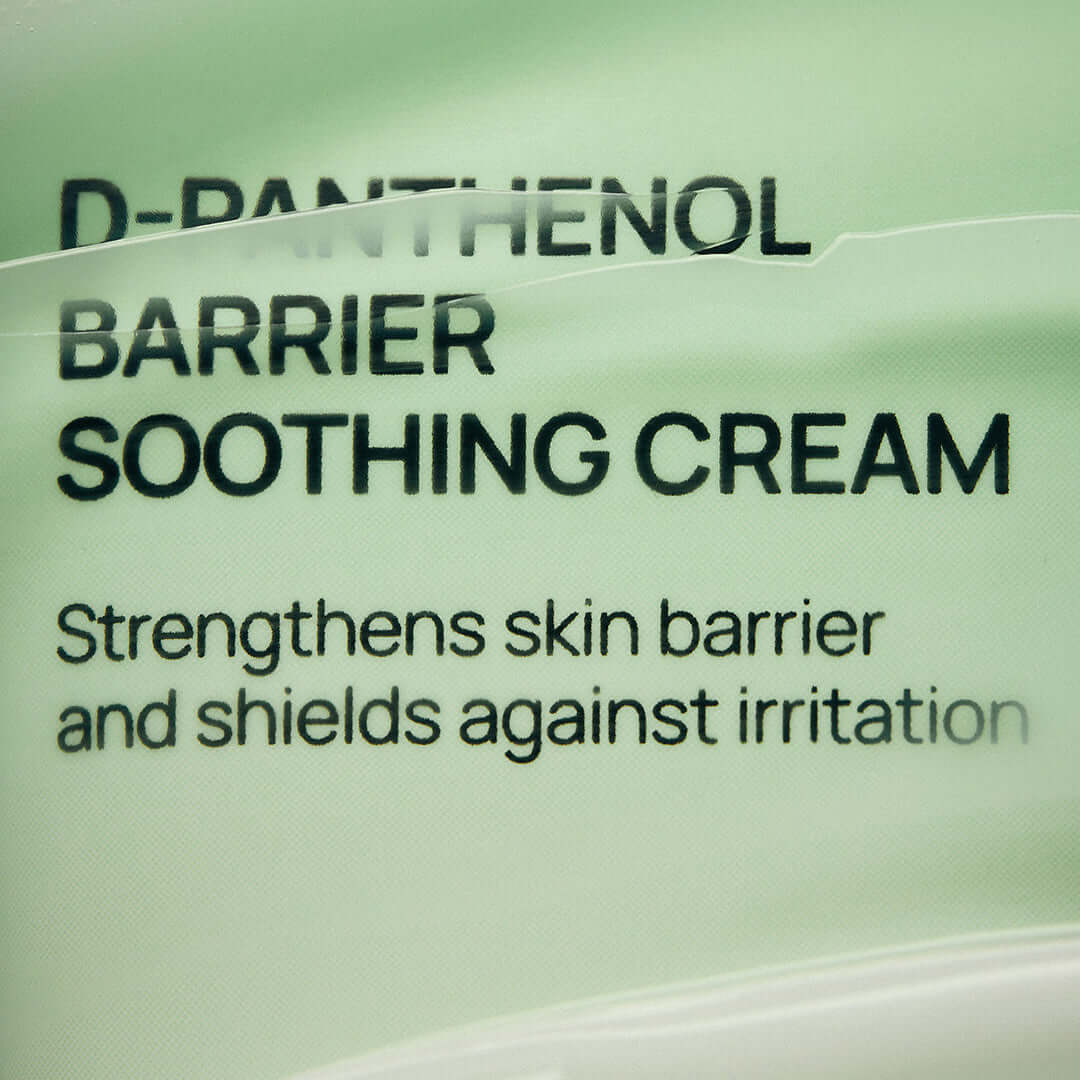 JUMISO D-Panthenol Barrier Soothing Cream packaging showing text 'Strengthens skin barrier and shields against irritation'.