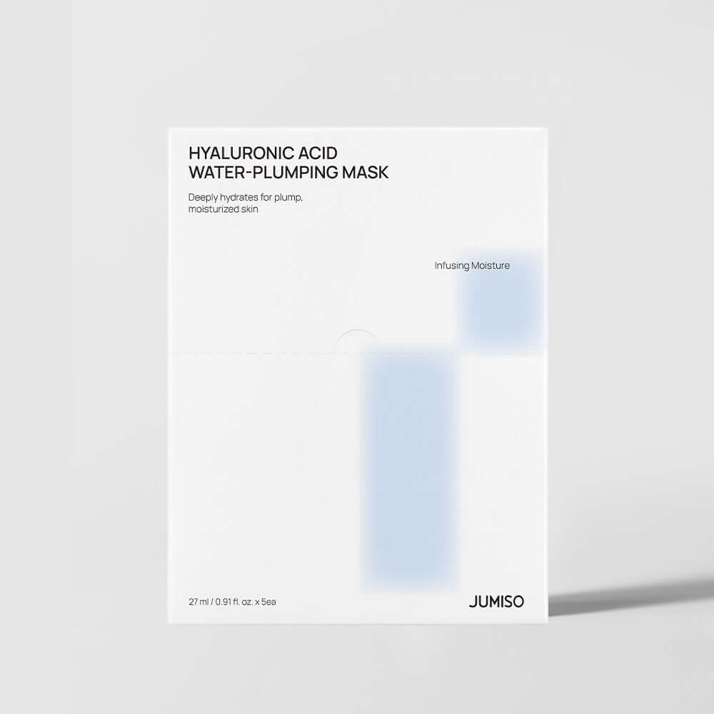 JUMISO Hyaluronic Acid Water Plumping Moisture Mask packaging for deep hydration and plump, moisturized skin.