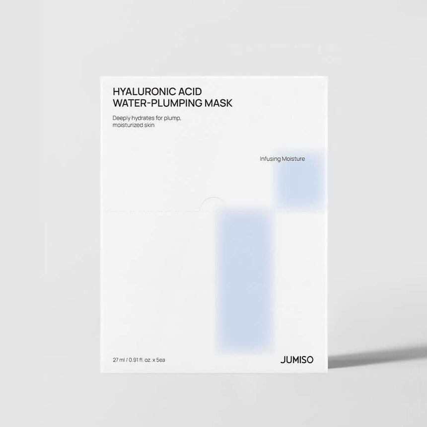 JUMISO Hyaluronic Acid Water Plumping Moisture Mask packaging for deep hydration and plump, moisturized skin.