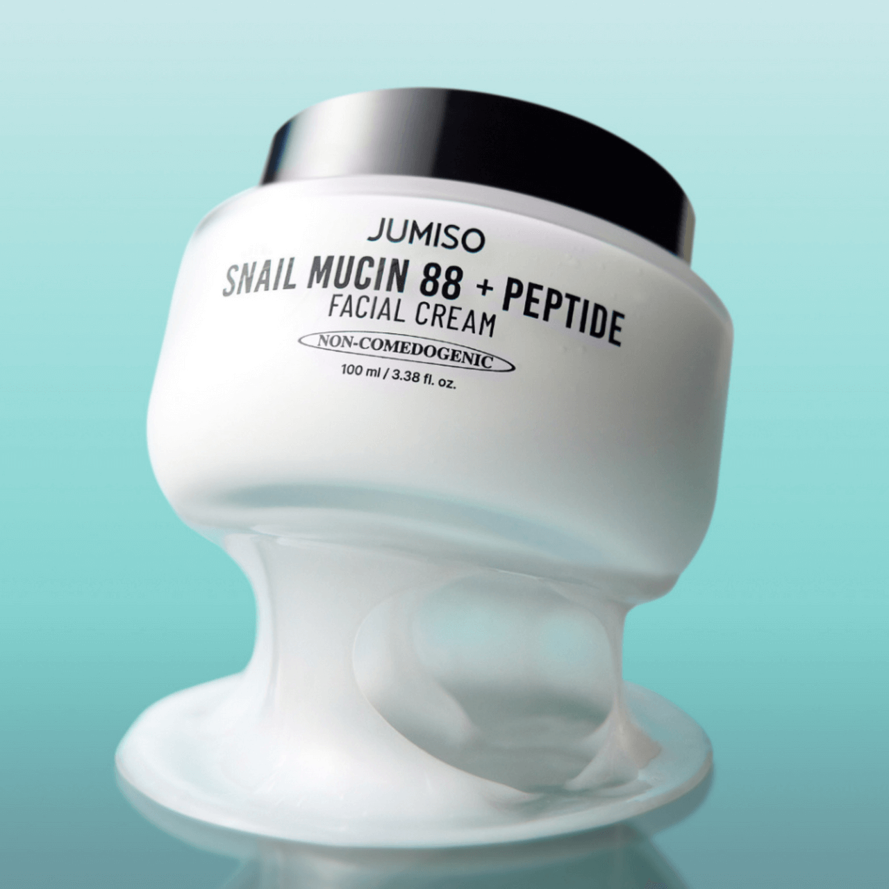 JUMISO Snail Muci 88 + Peptide Cream jar on teal background