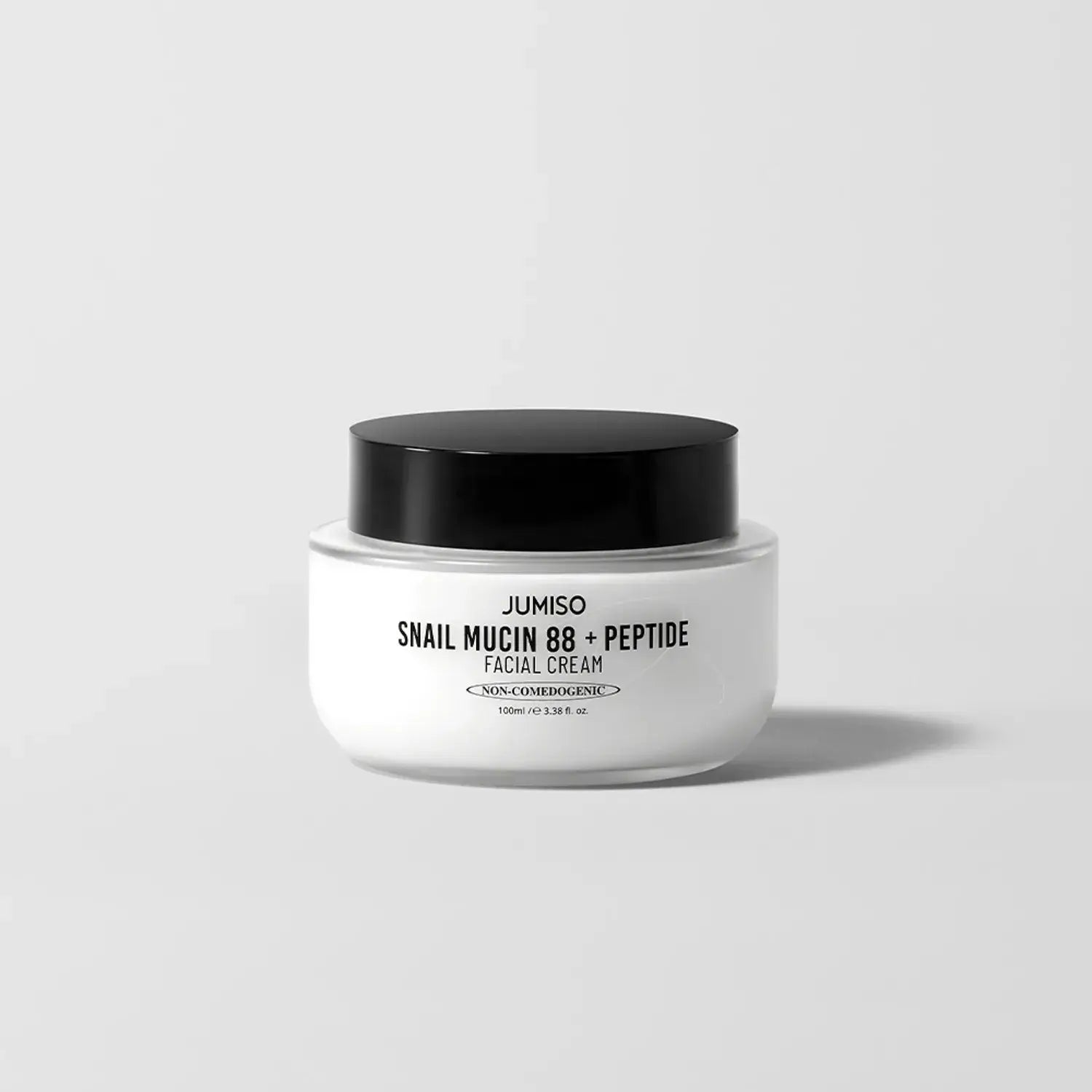 JUMISO Snail Muci 88 + Peptide Cream in white jar with black lid displayed on white background