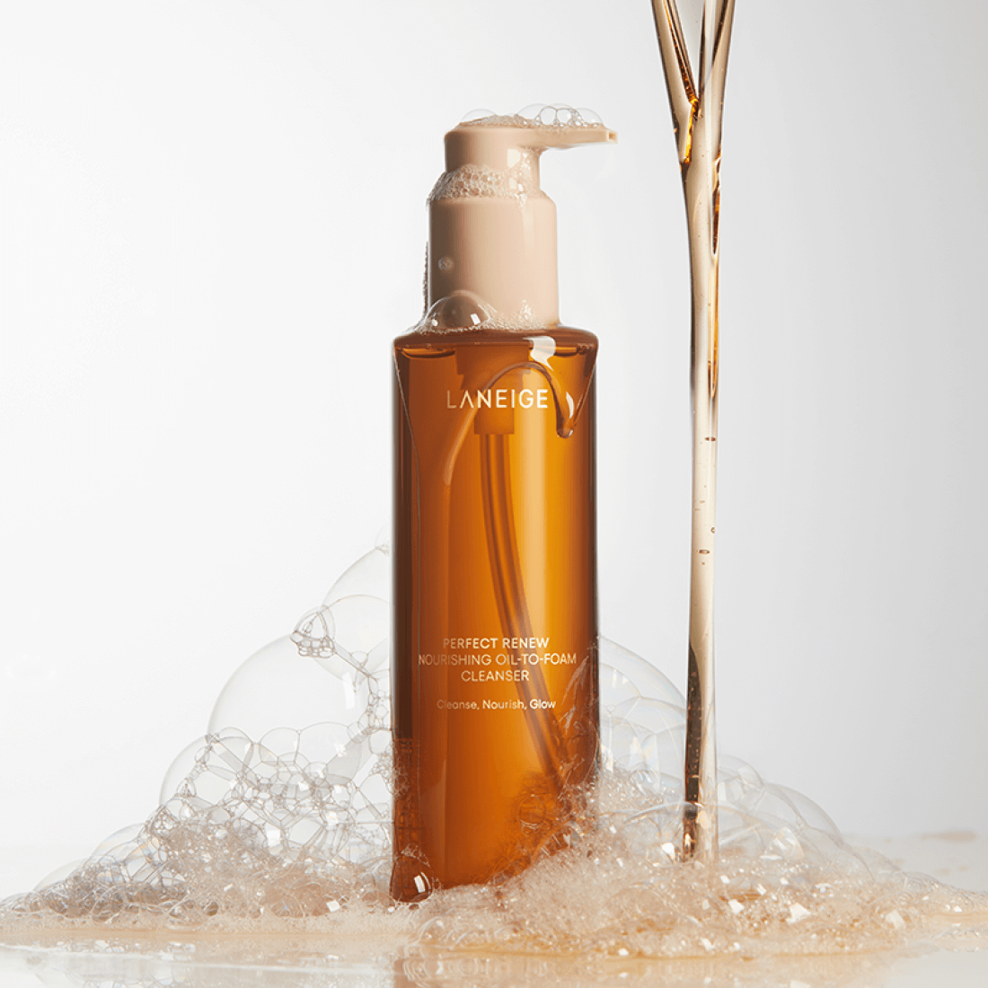 LANEIGE Perfect Renew Nourishing Oil To Foam Cleanser 200ml bottle with bubbles