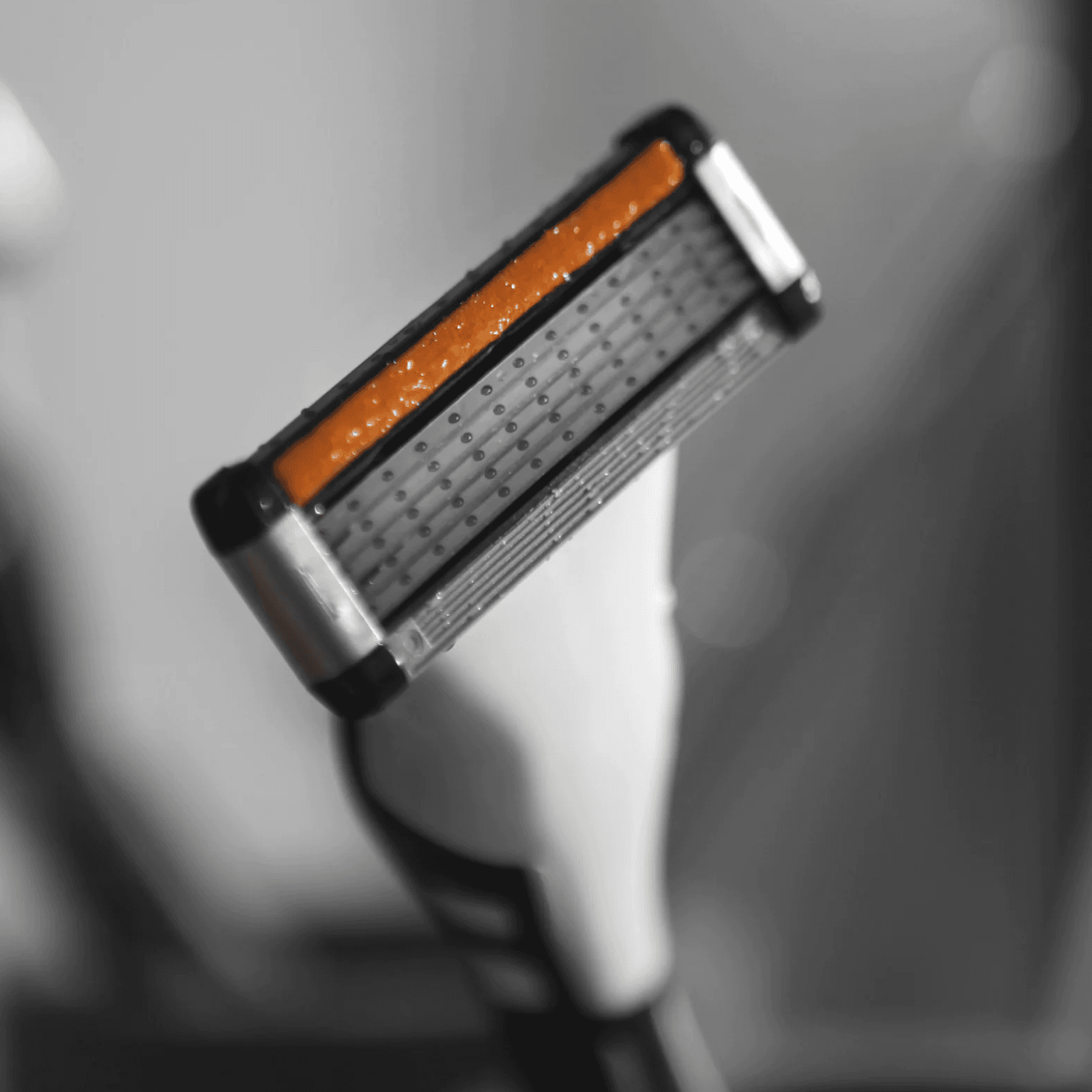 LAZY SOCIETY Shaving Set 8 Pieces razor close-up for Gentleman Korea men’s grooming kit, black handle and orange lubricating strip