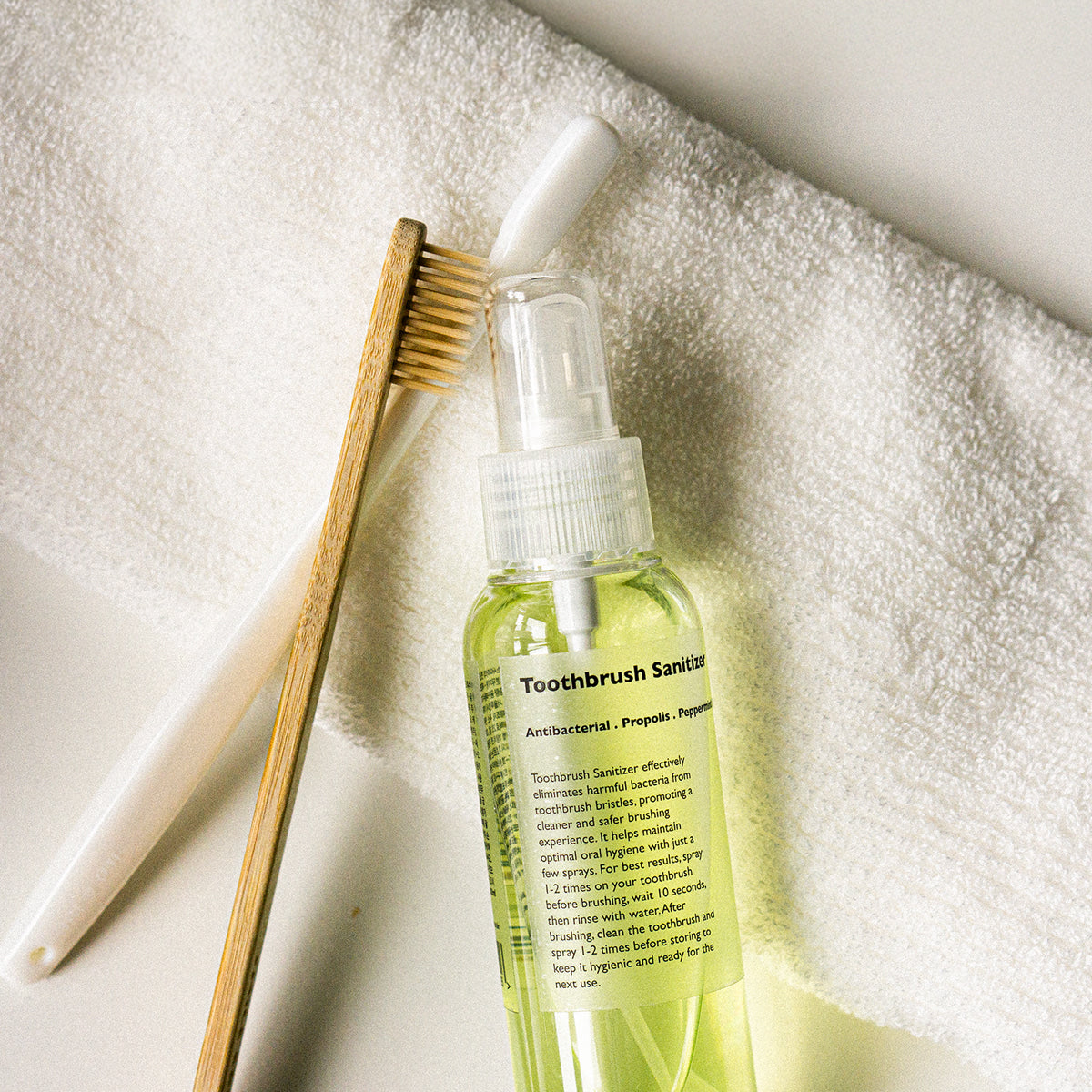 LAZY SOCIETY Toothbrush Sanitizer 100ml - Gentleman Korea travel-size oral care spray for men, antibacterial toothbrush sanitizer bottle with bamboo toothbrush